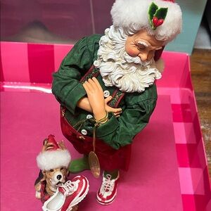 Festive Santa and Dog Holiday Figurine